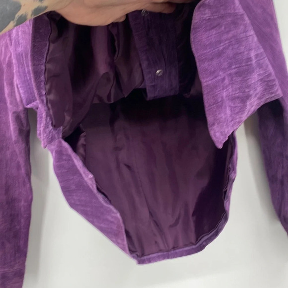 Coldwater Creek Purple Crinkle Leather Jacket Size LP - Picture 2 of 9